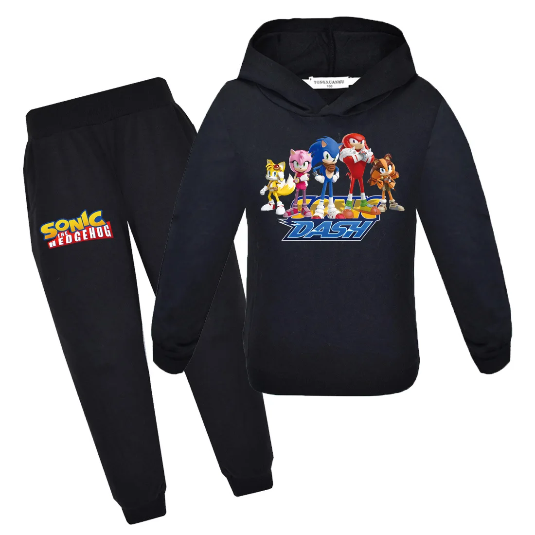 

European and American Children's Clothing Sonic Suit Boys and Girls Hooded Sweater + Trousers Warm and Comfortable