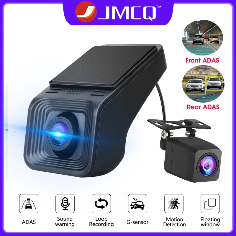 

JMCQ USB Car DVR Dual Recording ADAS Full AR HD Dashcam with Reverse Camera For Android Car Radio Head Unit Support TF Card