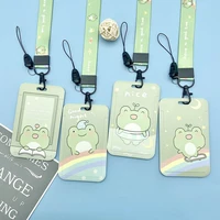 cartoon frog card holder with neck strap protective case stationery lanyard anti lost photocard holder credit id bank bus card