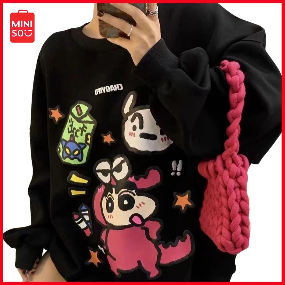 

Miniso Crayon Shin-Chan Japanese Anime Women's Fashion Trend Plush Pullover for Autumn and Winter Loose Fitting Warm Casual Wear