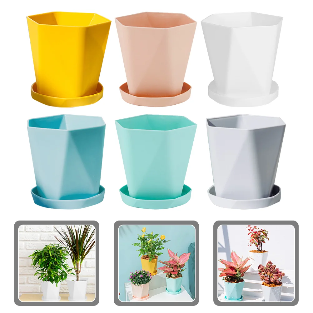 

6 Pcs Flowerpot Planter Pots With Trays Mini Plants Simple Succulent Container Plastic Outdoor