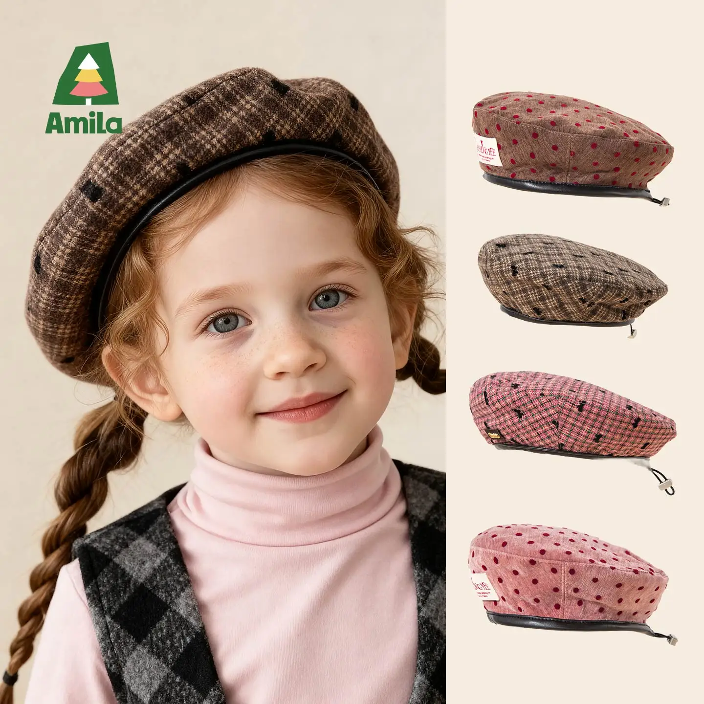 Фото Детский зимний модный берет Amila Kids в горошек и бантиках, изысканный, модный, удобный и неограниченный №3