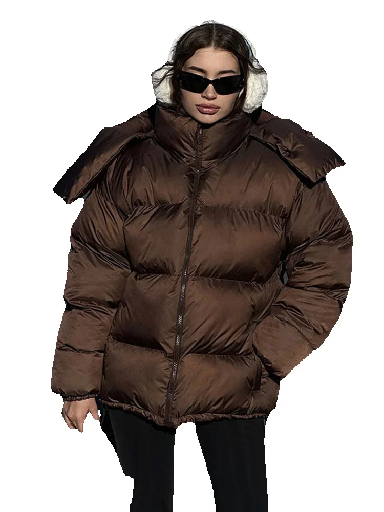 Повседневное пуховое пальто с воротником-стойкой и толстовками женские