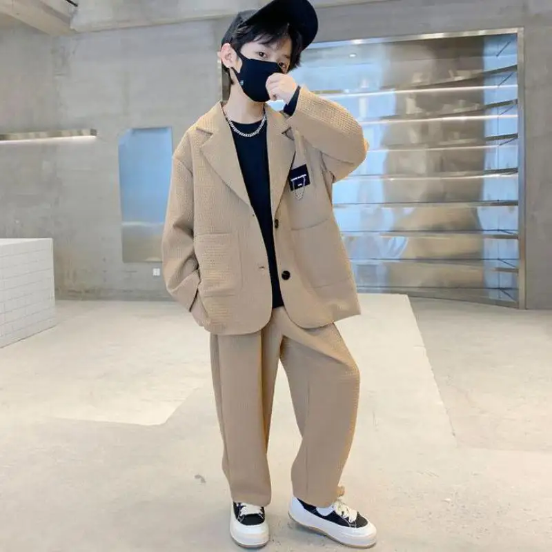 

6-16Y Children Blazer Suits Spring Autumn Boys Long Sleeve Coat+ Pants 2pcs Sets Regulai Fit Casual Fashion Kids Outfits Hw72