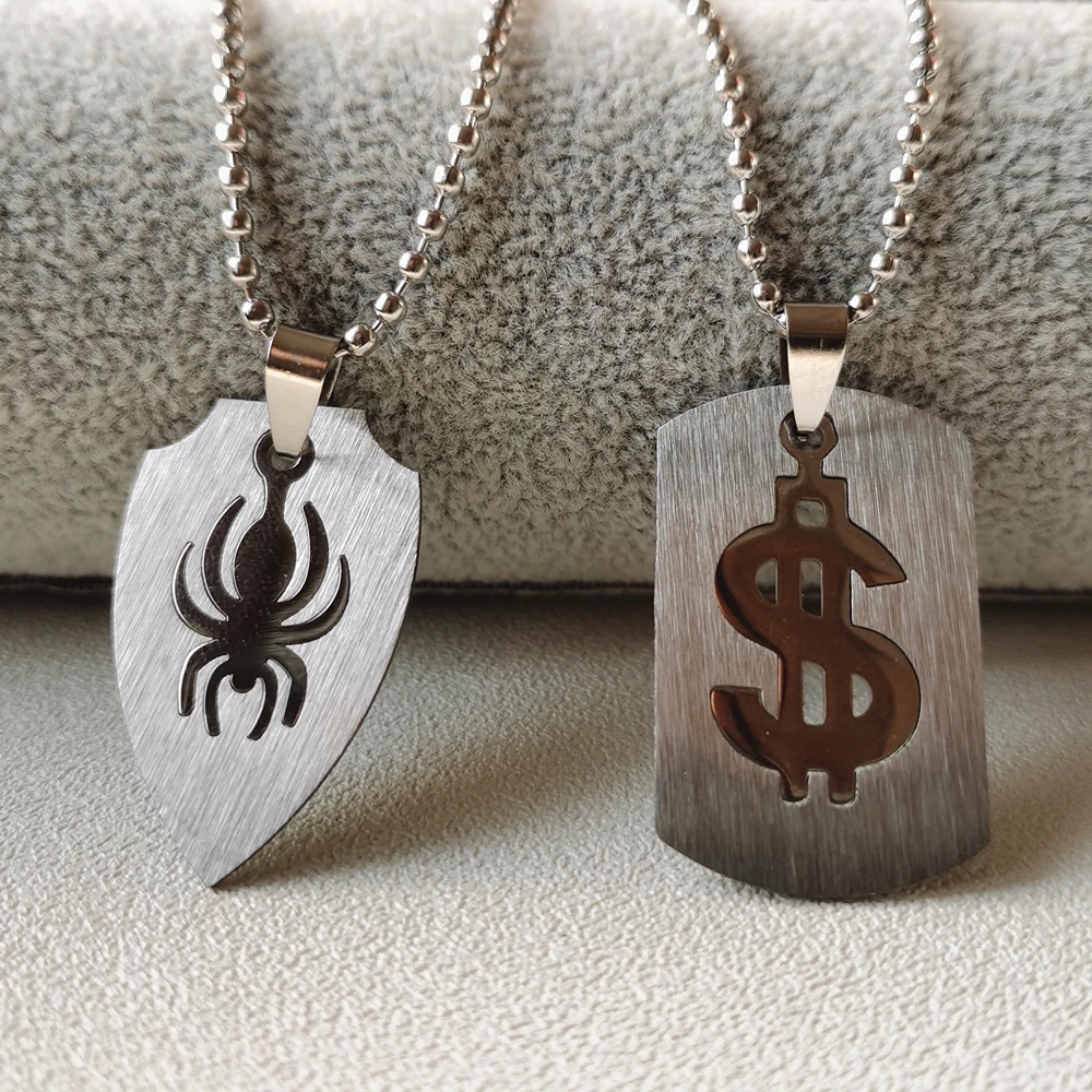 

2PC Fashion Persenality Jewelry US Dollar Mark Stainless Pendants Necklace Street Hiphop Rock Spider Animal Beads Chains Locket