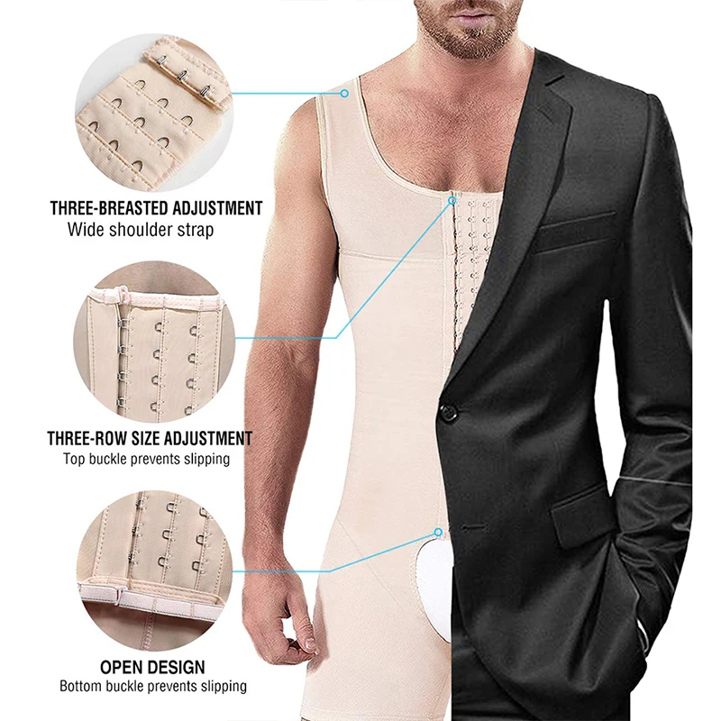 Premium Compression Shapewear for Men Slimming Bodysuit Waist Trainer Butt Lifter Thigh Trimmer Underwear Full Body Shaper Belt