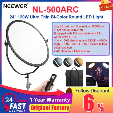 NEEWER NL-500ARC Ультратонкий двухцветный круглый светодиодный светильник мощностью 24 дюйма, 120 Вт