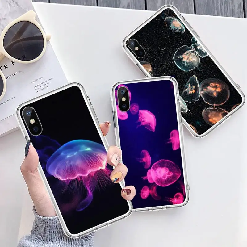 

Ocean cute Jellyfish animal Phone Case Transparent soft For iphone 12 11 13 7 8 6 s plus x xs xr pro max mini