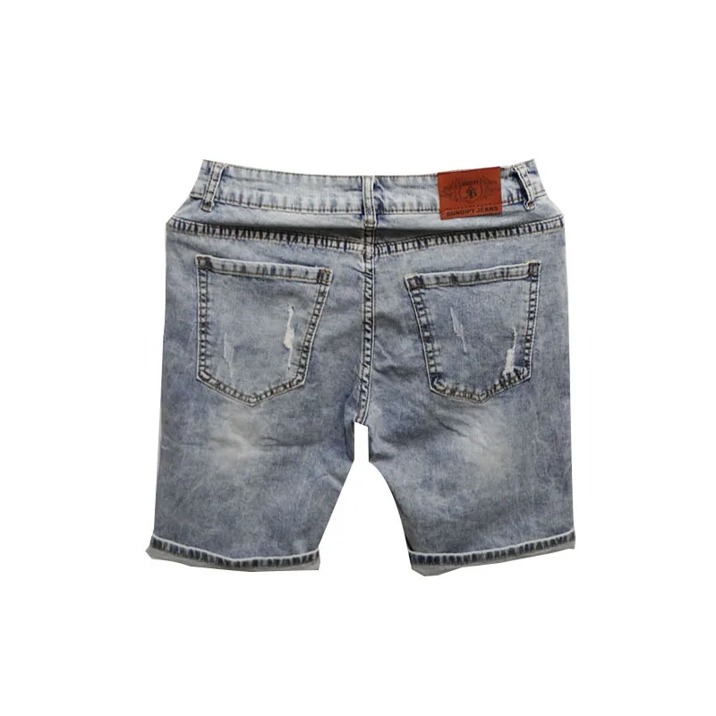 Price Review 2022 Nostalgic Boys' Retro Denim Short European American Elastic Slim Fit Ripped Holes Denim Mid Pants Streetwear Denim Shorts Online Shop