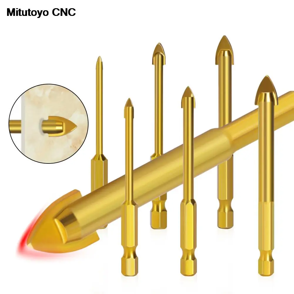 

7pcs/lot 1/4" Hex Shank Glass Bits Titanium Coated Glass Drill Set 3 4 5 6 8 10 12mm Tile Concrete Flat Tip Hole Bit Drilling