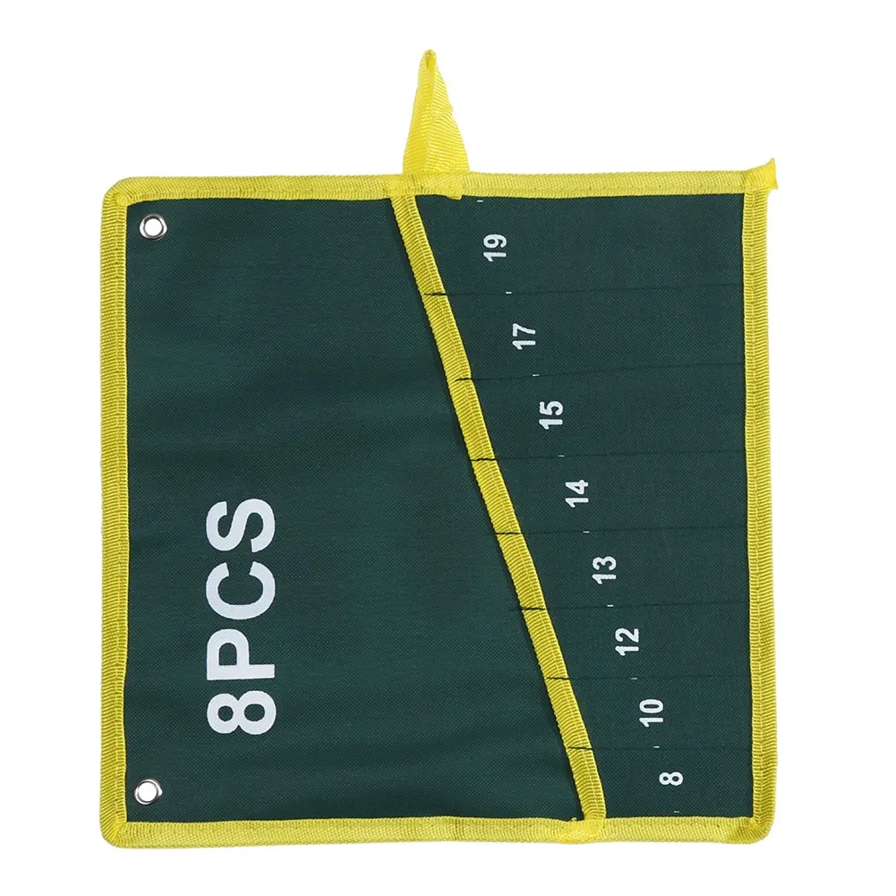 

1Pc Durable Canvas Spanner Wrench Tool Roll Up Storage Bag Green 8 PocketsSpanner Bag