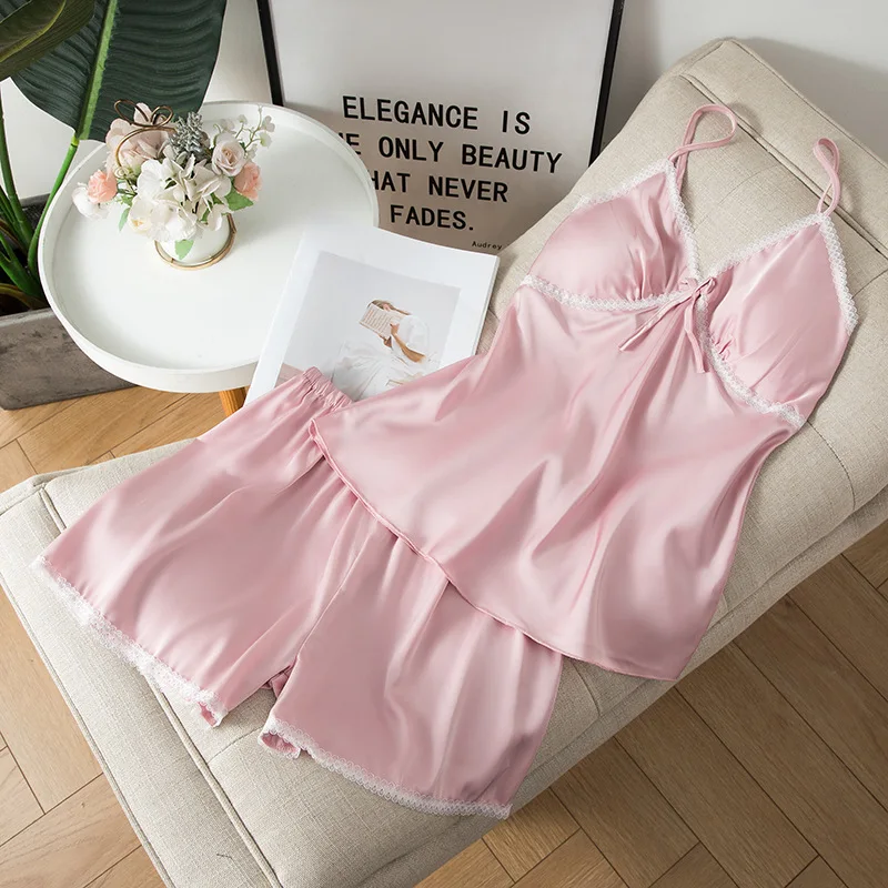 Summer Pajamas for Women's Feminine Style Lace Thin Suspenders Shorts Two-piece High-end Sense Home Service Suit Soft Loungewear