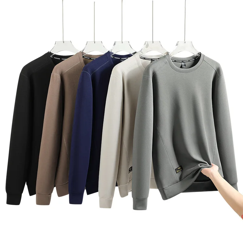 

2023 Autumn New Men's Casual Fashion Simple Four-needle Six-thread Plus Size Solid Color Round Neck Sweatshirt for Men tshirt