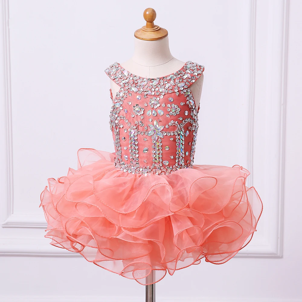 

Mini Cupcake Flower Girl Dresses Beaded Rhinestones Layered Ruffles Piping Little Glitz Girls Birthday Dress