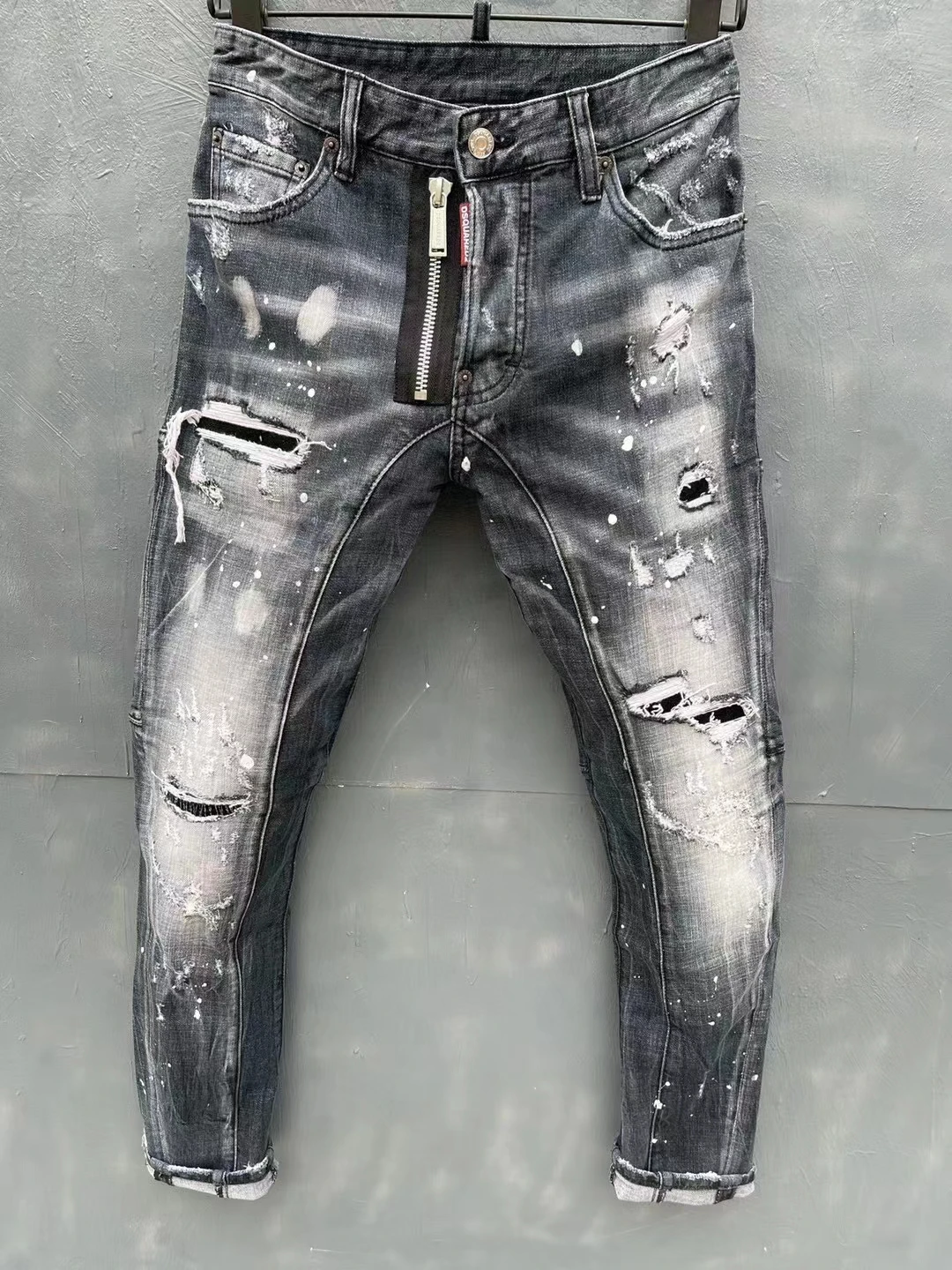 

2022 итальянский модный бренд DSQ2 мужские потертые, изношенные, рваные, лакированные мотоциклетные джинсы T152-1 #