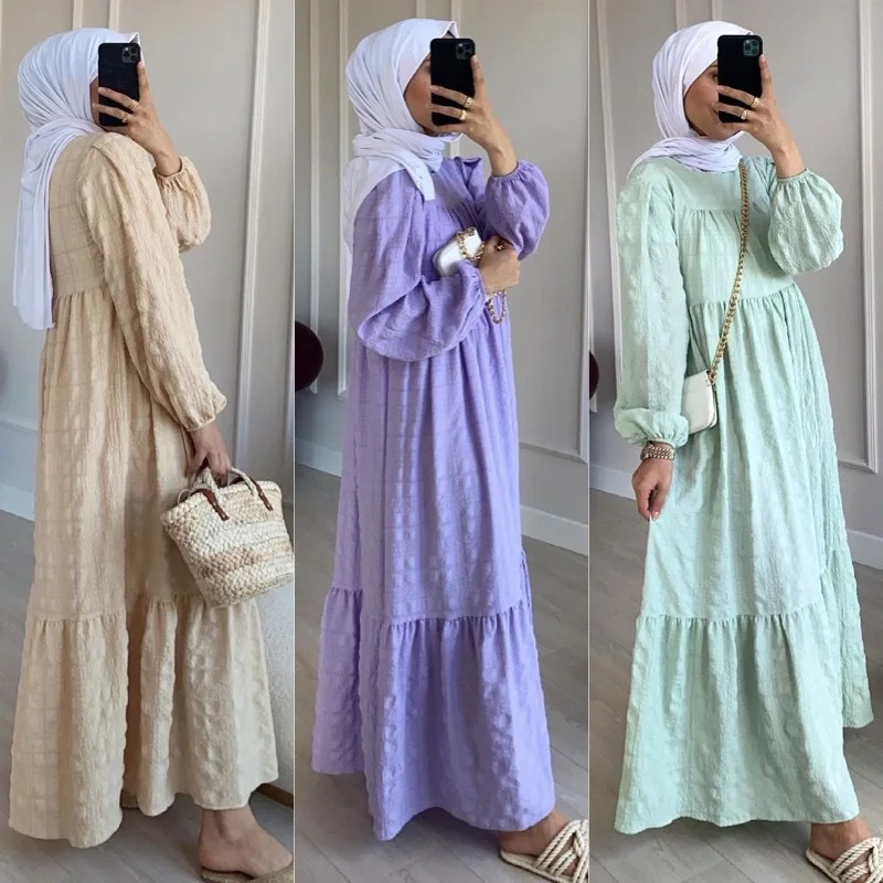 Мусульманская женщина Abaya женская мусульманская открытая Abayat для Дубай, Турция 2022 ИД скромное платье однотонная мусульманская одежда Беспл...