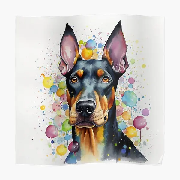 Современное красочное изображение собаки доберманна на плакате декоративное