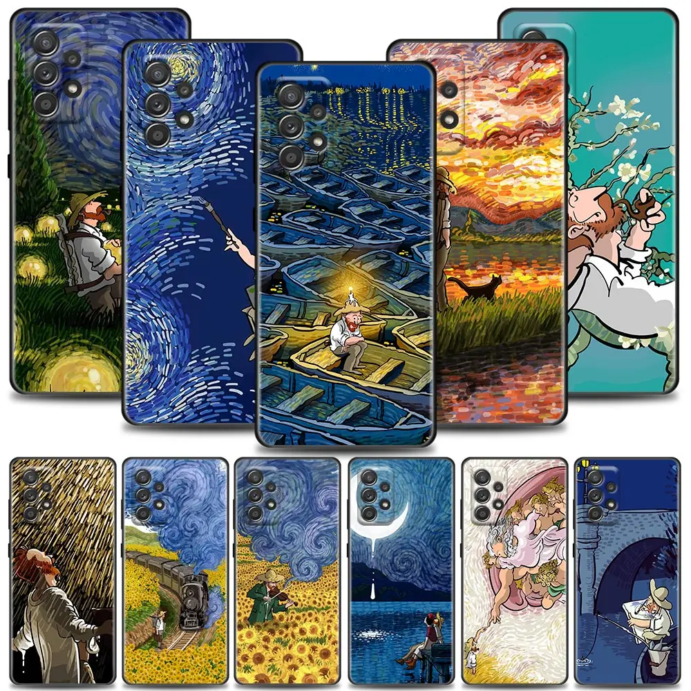 

Oil Painting Relief Van Gogh Comics Phone Case For Samsung Galaxy A72 A52 A32 A02s A12 A42 A71 A51 A31 A21s A21EU A11 A01 Cover