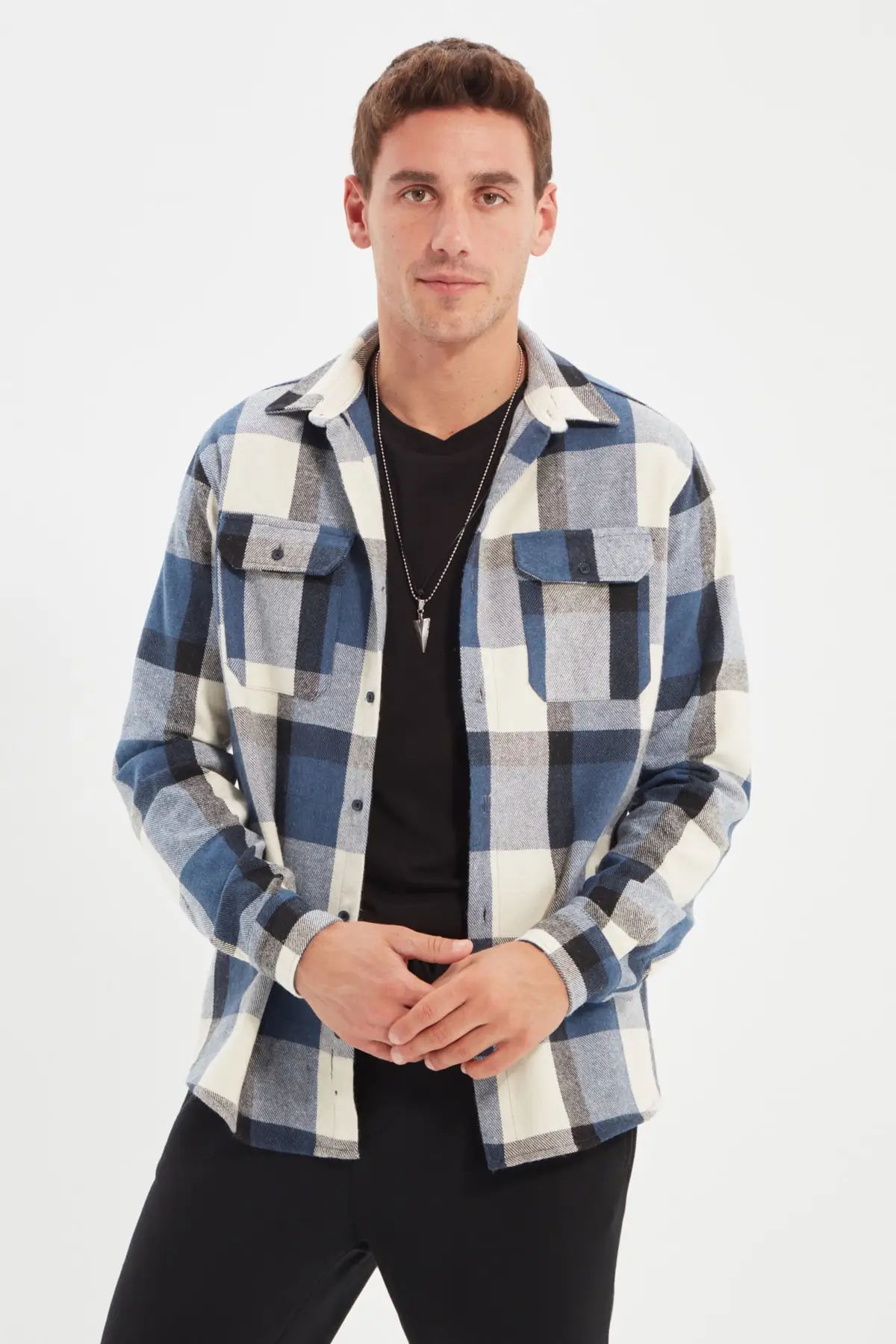 Trendyol Men 'S Regular Fit Shirt Collar Double Pocket Clamshell Lumberjack Plaid Long-Sleeve Shirt TMNAW22GO0094