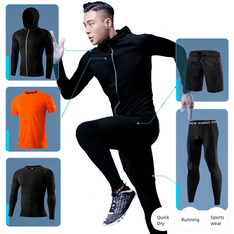 

Suit For Fitness Men's Tracksuit Sportswear Gym Clothing Male Jogging Sport Outfits Sweatshirts and Sweatpants 5 Pieces Sets