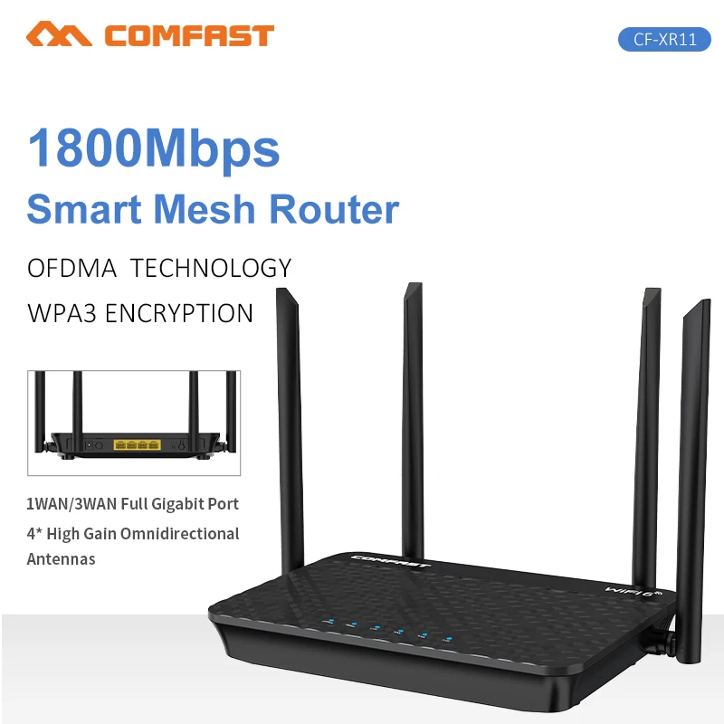 Comfast Mesh System AX1800 High Speed MU-MIMO Wifi Router Repeater Extend Amplifier WI-FI 6 Gigabit 4 Power Gain Antenna Router