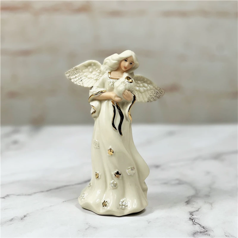 

Lenox Hand-painted Gold Tracing Angel Figurines Fairy Garden Ornaments Home Decorations Gifts