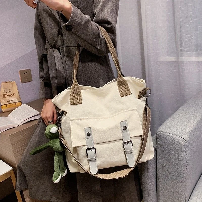 

Canvas Women Messenger Bag Korean Large Shoulder Crossbody Bags for Women 2021 Student Nylon Cloth Book Bag Handbags Satchels