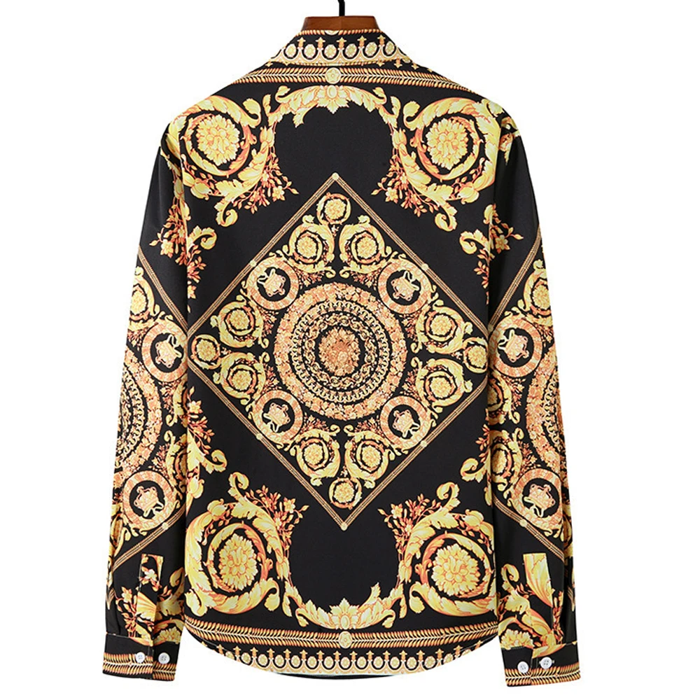 European Fashion Oversized 5XL 6XL Shirt For Men Royal Pattern Printed Loose Summer Man Shirts Luxury Camisas Hombre Manga Larga