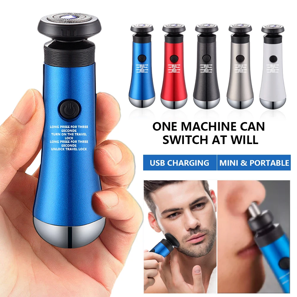2 In 1 Mini Electric Shaver for Men Nose Hair Trimmer Portable USB Rechargeable Cutter Razor Short Beard Trimmer Mens Shavers