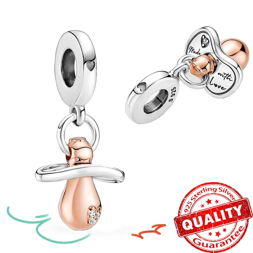 

New 925 Sterling Silver Rose Gold Nipple Pacifier Dangle Charm Fit Pandora Bracelet Beads DIY Jewelry Making Girl Birthday Gift