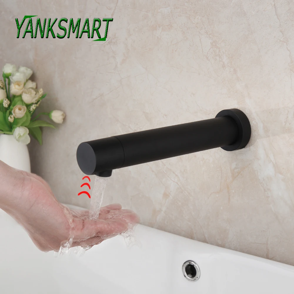 

YANKSMART Matte Black Sensor Touch Free Bathroom Automatic Faucet Only Cold Water Tap Wall Mounted Basin Sink Mixer Water Taps
