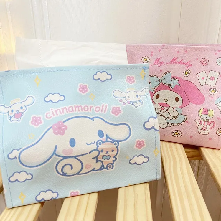 

New Sanrio Kawaii Hello Kitty Cinnamoroll Beautiful Girl Cute Cartoon Pu Tissue Cover Girl Heart Car Household Tissue Box