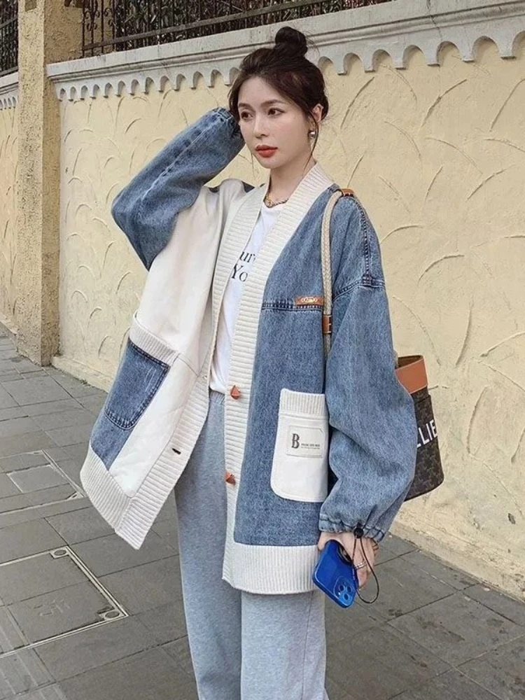 

Women's Jacket 2023 Autumn Winter New Loose Sweater Cardigan Top Fashion Casual Coats Streetwear Denim Jacket Women Windbreaker