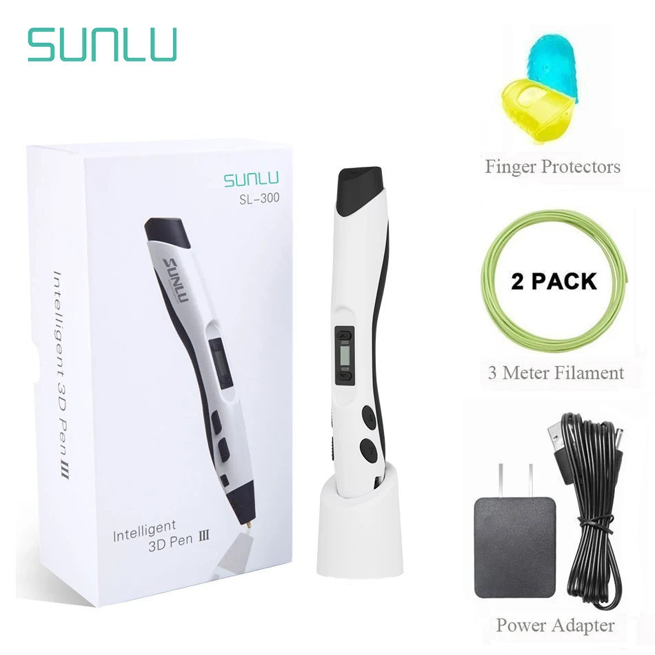 

SUNLU SL-300 3D Pen With Plug Support PLA/ABS Filament 1.75mm 8 Speed Control Child Birthdays Gift Black White Blue Green