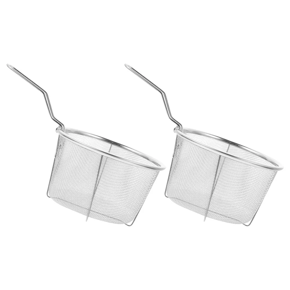 

2Pcs Stainless Steel Frying Basket Deep Fry Basket Frying Basket with Handle Mesh Fry Basket