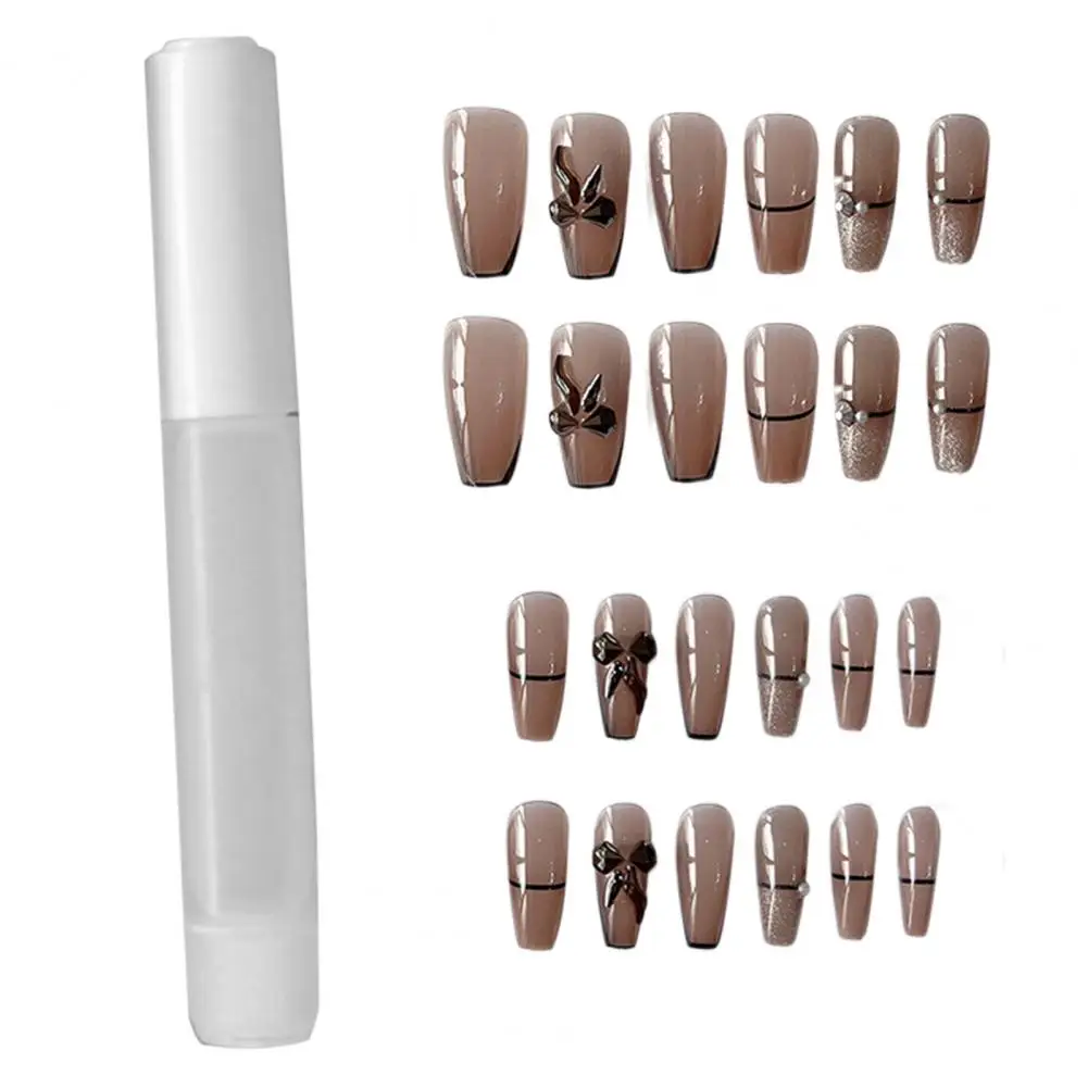 

1 Set Beautiful Harmless Easy Removal Autumn Winter French Style Bow Artificial Nail Beauty Supply Press on Nail Fake Nail