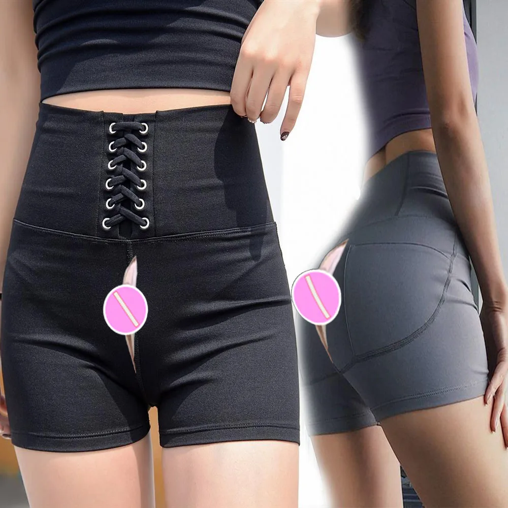 Invisible Open-Seat Pants Outdoor Sex Women's Clothing Fitness Pants Yoga Pants Skinny Peach Hip Leggings High Waisted Shorts