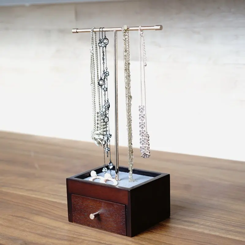 

jewelry organizer Kylie Metal Wood T-Bar Jewelry Stand- Gold Finish
