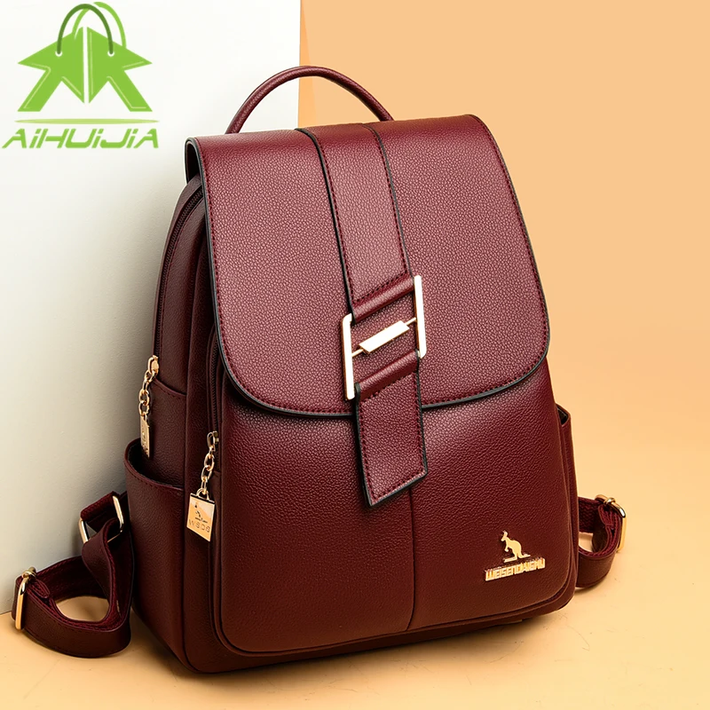 

Luxury Soft Pu Leather Women Backpacks Fashion Female Shoulder Bags Sac A Dos Casual Travel Ladies Bagpack Mochilas School Bags