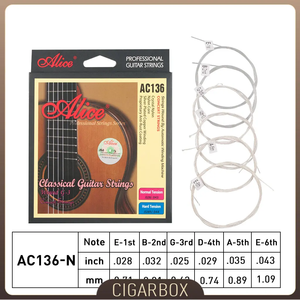 

1 Pack Alice AC136 Classical Guitar Strings Crystal Nylon Strings Silver-Plated Copper Wound 1st-6th String Guitarra Accessories