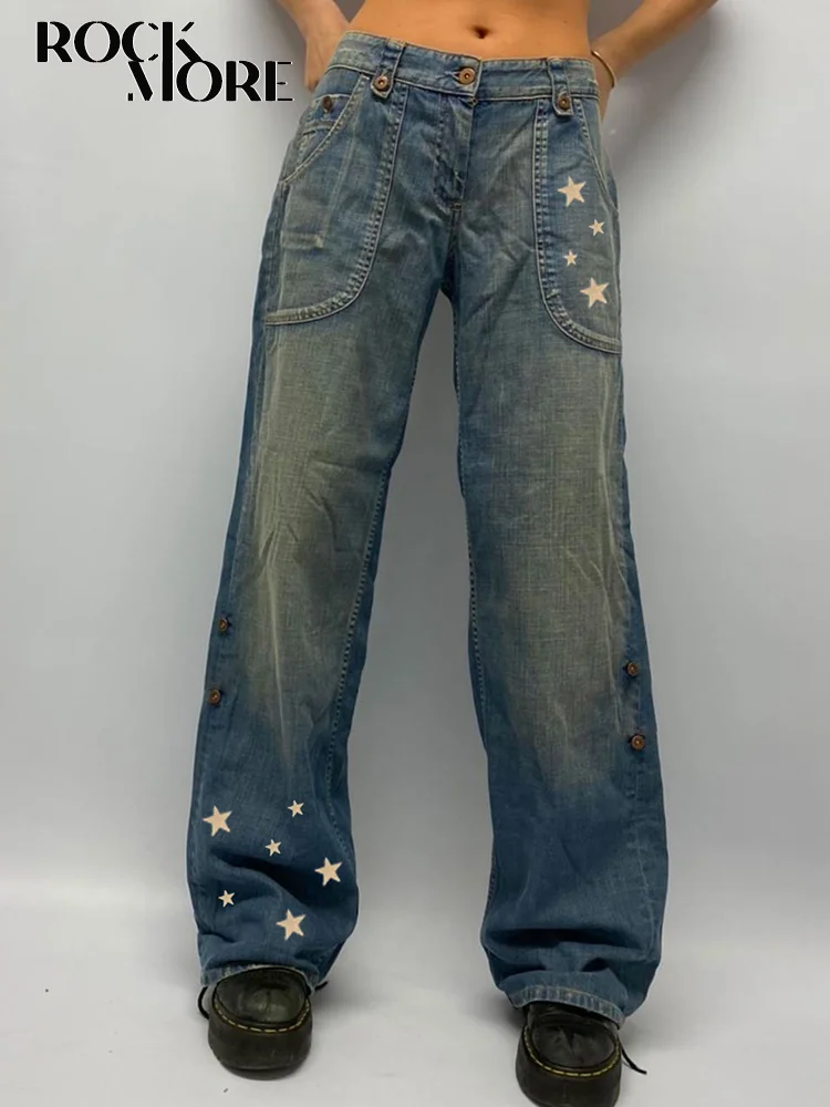 

Rockmore Y2K Retro Jeans Streetwear Low Waist Baggy Cargo Pants Tie Dye Print Casual Straight Denim Women'S Trouser pantalones