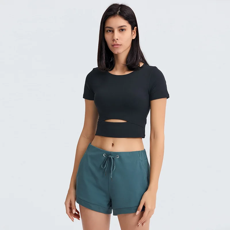 

Top Women Sexy Yoga Sports Shirts Gym Solid Color Fitness T-Shirts Women's Tights Outdoor Leisure Body Sculpting Soft Breathable