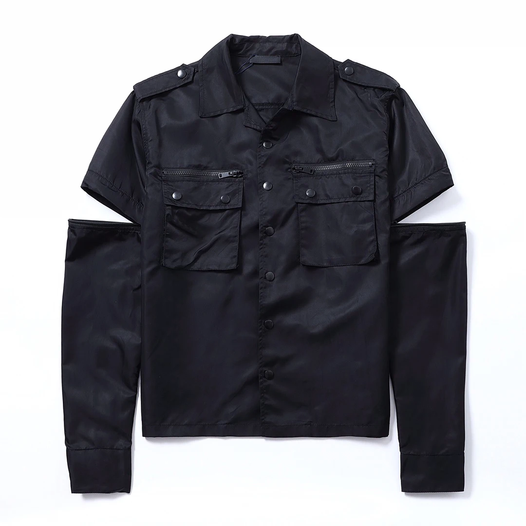 

2022 Spring And Summer Men's Shirts Workwear Style Pocket Decoration High Quality Street Trend Tops with Detachable Sleeves