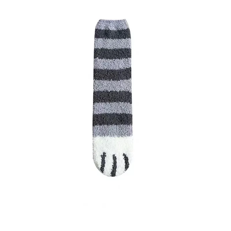 Women Socks Girl Plush Coral Velvet Autumn Winter Cat Paw Lovely Thickened Keep Warm Wood Floor Happy Funny No Shed Hair Quality