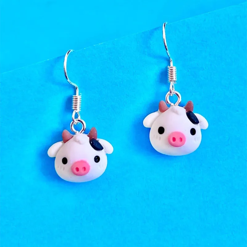 

Moo Cow Face dangle earrings Quirky Funky Fun Animal Zoo Farm Earrings