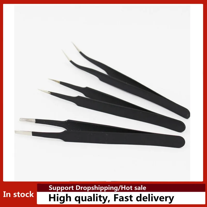 

Stainless Steel Black Curved Straight Eyebrow Tweezers Anti Acid Nipper Rhinestone Picking Tool False Eyelash Nail Art Tool
