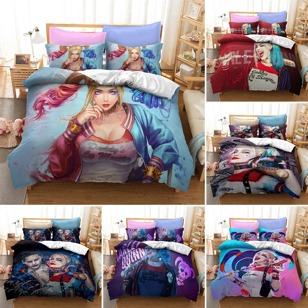 

3D HD Clown Harleen Quinzel Printed Duvet Cover Bedding Set Movie Theme Quilt/Comforter Covers And Pillowcase Full Size 2/3pcs