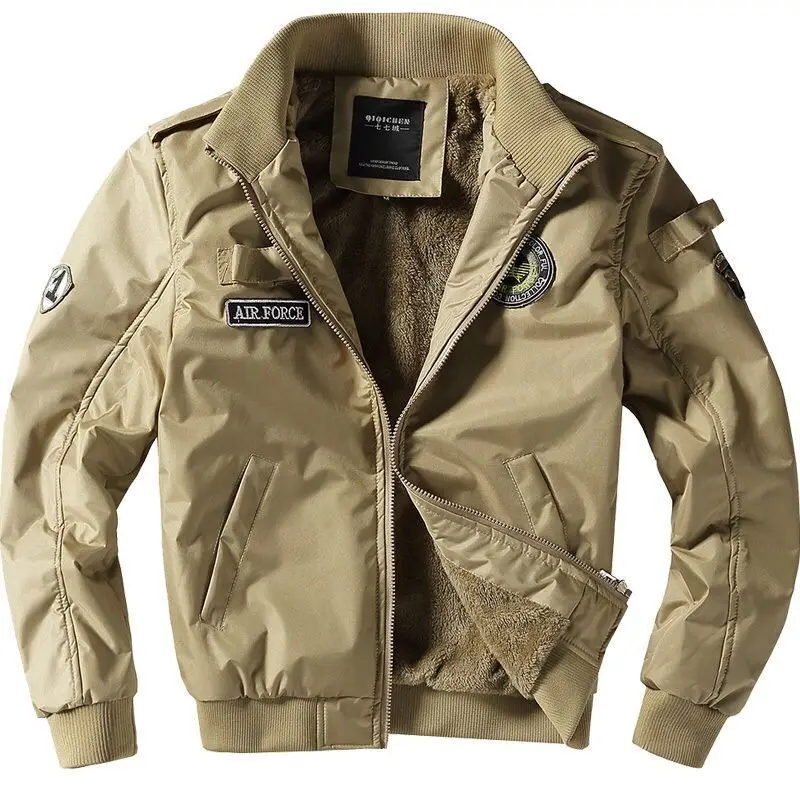 

Men Winter Coat Heavy Fleece Male Cardigan Bomber Aviation Jumper Air Force One Man Aesthetic Clothing Workwear Military Jacket
