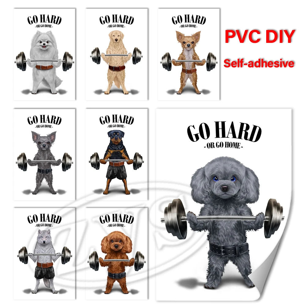 

HD Prints Wallpaper PVC Wall Art Animals Parody Painting Self-adhesive Weightlifting Dog Pictures Home Decor Poster Living Room