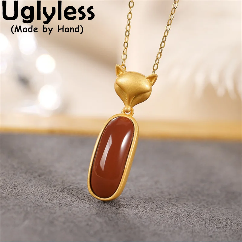 Uglyless LOVE Magic Miss Fox Pendants Necklaces NO Chain Handmade GOD LOVE Foxes Animals Necklaces 925 Silver Jade Jewelry Women